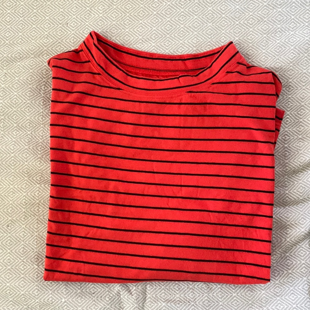 Entireworld. Long sleeve striped mock neck tee small